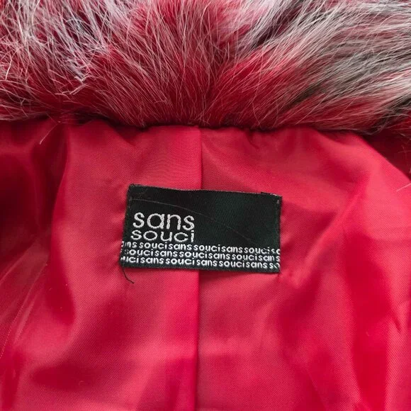 VINTAGE Sans Souci Women's Faux Fur Coat Red Size M - Picture 5 of 7